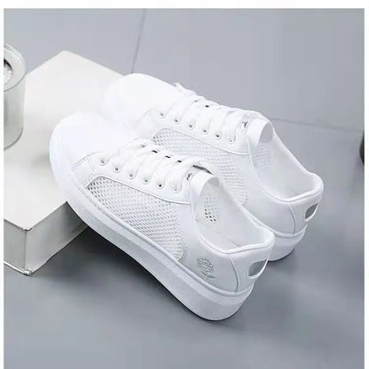 Women Leather Pu Casual Shoes New 2025 Woman Shoes Fashion Embroidered White Sneakers Breathable Flower Lace-Up Women Sneakers
