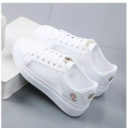 Women Leather Pu Casual Shoes New 2025 Woman Shoes Fashion Embroidered White Sneakers Breathable Flower Lace-Up Women Sneakers