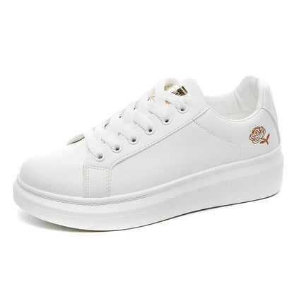 Women Leather Pu Casual Shoes New 2025 Woman Shoes Fashion Embroidered White Sneakers Breathable Flower Lace-Up Women Sneakers